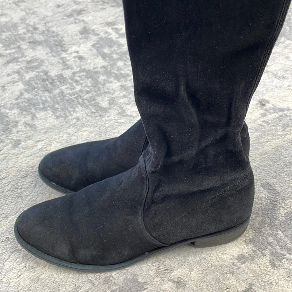 Stuart Weitzman Lowland Over The Knee Boots Black Suede Tie Back Sz 7